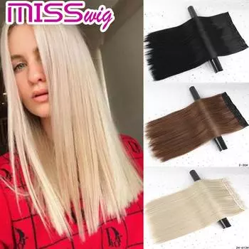 MISS WIG Универсальные бразильские заколки для волос 5 заколок для волос Прямые заколки для волос Синтетические волосы Черное золото Коричневый парик