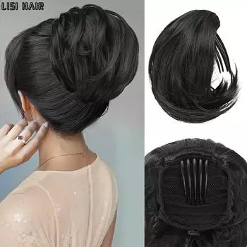 MISS WIG Волосы Булочка Шиньон Синтетический Полностью Короткий Конский Хвост Пучок Волос Шиньон с Зажимом-Расческой Булочка Прическа Булочка На Шнурке Наращивание Волос Для Женщин 20cm