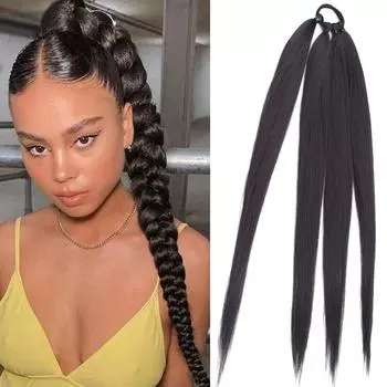 MISS WIG Yaki Braids Extensions Синтетическое волокно Конский хвост Боксерские косы 26 дюймов Черный хвост с резинкой 65 cm