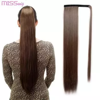 MISS WIG Заколка для прямых волос, Заколка для длинных волос, Светло-коричневый хвост парика, Заколка для волос, Синтетический хвост, Наращивание волос