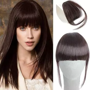 MISS WIG Женская челка из натуральных волос Синтетическая высокотемпературная искусственная воздушная челка Шиньон Косплей Вечерние Повседневное использование Черный Золотисто-коричневый 1
