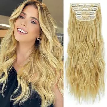 MISS WIG Женская мода Длинные волнистые светлые волосы Наращивание волос 4 шт. Шиньон Синтетическое волокно Натуральные волнистые невидимые волосы 22 Inch
