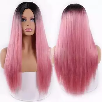 MISS WIG Женская мода Длинный прямой парик Ombre черного и розового цвета из синтетического волокна, прямой парик для женщин wig&cap розовый