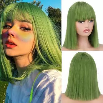 MISS WIG Женская мода до плеч, зеленый боб, прямой парик из синтетического волокна, короткий прямой волнистый парик цвета омбре, повседневная одежда bob wig