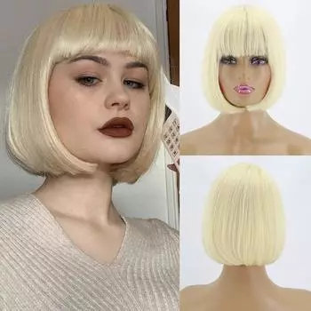 MISS WIG Женская мода Косплей Короткий прямой парик Боб с челкой Зеленый Розовый Красное вино Хэллоуин Синтетический парик длиной до плеч