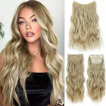 MISS WIG Женская мода Светло-русые натуральные волнистые наращивание волос Синтетическое волокно Невидимый повседневный шиньон Длинные волнистые волосы 22 Inch