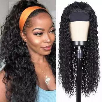 MISS WIG, женские длинные афро-кудрявые вьющиеся парики с повязкой на голову, синтетические шиньон для чернокожих женщин, вьющиеся волнистые парики, парик из органического волокна 13inches