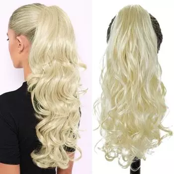 MISS WIG Женские волнистые наращивание волос с хвостиком на зажиме в парике Синтетическое волокно Чистый черный, коричневый, светлый парик Парик для ежедневного использования