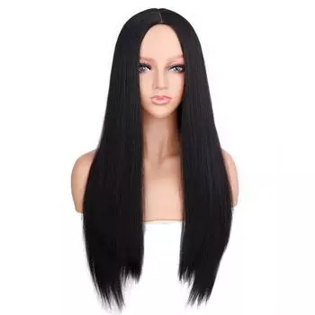 MISS WIG Женский длинный прямой синтетический парик для косплея, черный средний слой, термостойкий бесклеевой парик