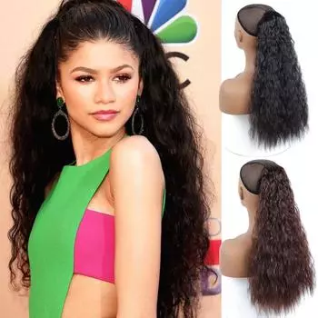 MISS WIG Женский длинный вьющийся парик с хвостиком из синтетического волокна на клипсе для наращивания волос Коричневый, черный, светлый, для вечеринок, повседневного использования