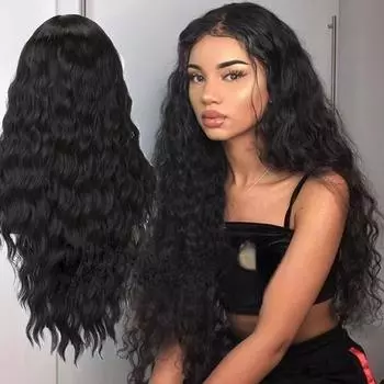 MISS WIG женский длинный волнистый черный, красный винный парик без челки, парики из синтетического термостойкого волокна для женщин wig&wig cap чёрный