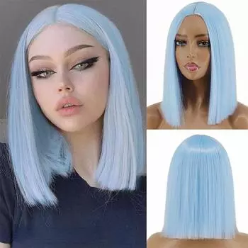 MISS WIG Женский короткий прямой парик средней части волос Розовый Синий Блондинка Оранжевый Парик из синтетического волокна Хэллоуин Косплей Повседневная жизнь