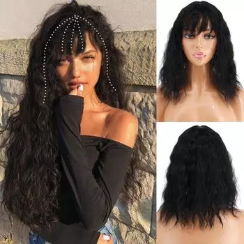 MISS WIG Женский натуральный короткий волнистый парик с челкой Кукурузная химическая завивка Наращивание волос Белые волосы Парик из синтетического волокна Вечеринка Ежедневное использование