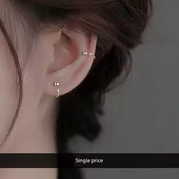 Miss Z Sterling Silver Beanie Sleep No Need to Take off Female Earrings [999 Foot Silver] Doudou Ear Hook Single