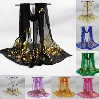 MISS женский разноцветный длинный шарф с павлиньим цветком и шифоновой шалью фиолетовый