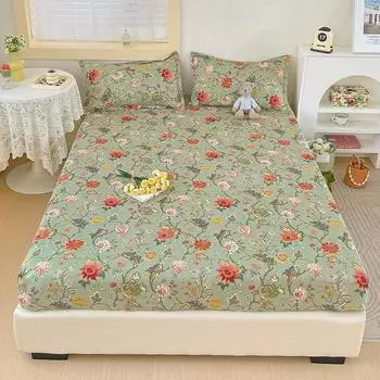 Missdeer Elastic Bed Sheets Sets Double Bed Flower Pring Fitted Sheet Without Pillowcases Single Queen King Size Bed Cover Sinlge 90x200cm 1pc