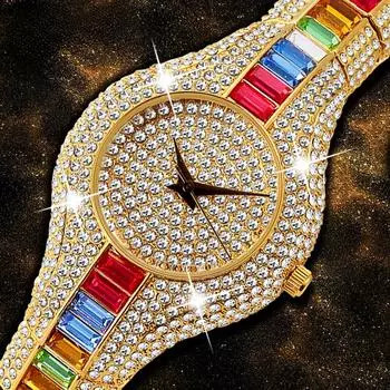 MISSFOX Mix Baguette Diamond женские часы роскошные женские золотые часы противоударные водонепроницаемые маленькие женские часы для женщин