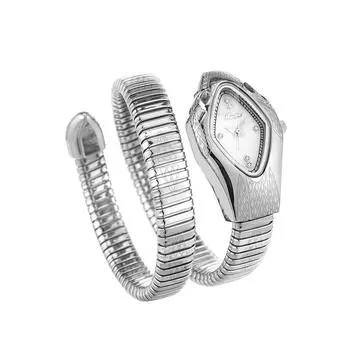 MISSFOX Snake Watch Fashion Serpentine Inkshed Rhinestone Women Watch Retro Light Luxury Womens Quartz Watch серебряный/белый