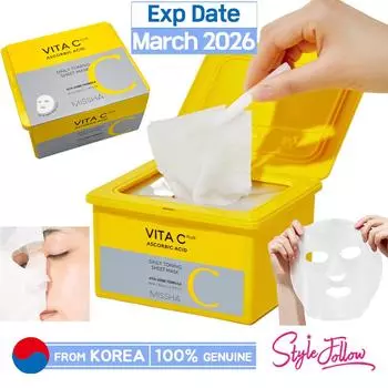 [MISSHA] Ежедневная тонизирующая тканевая маска Vita C Plus 350 мл (1 упаковка / 30 листов) 1pc + Sample Gifts