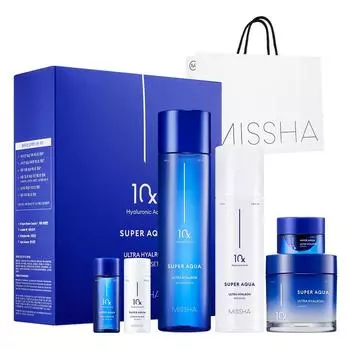 MISSHA Эссенция для кожи Super Aqua Ultra Hyalon Skin Essence 200 мл + Эмульсия 130 мл + Крем 70 мл, специальный набор, 1 набор