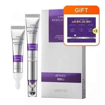 [missha] [саше 3 шт. Бесплатно] Time Revolution 500 Shot Eye Cream Retinol 500 Набор