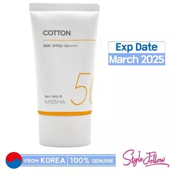 [MISSHA] Солнцезащитный гель Allaround Safe Block из хлопка, 50 мл (SPF50 + / PA ++++)