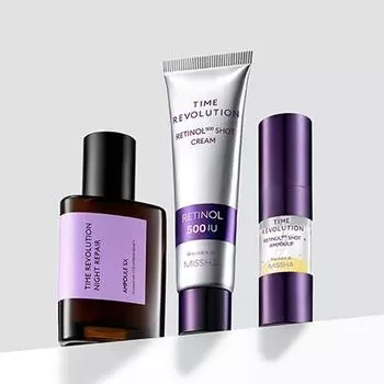 MISSHA Time Revolution Фиолетовый трио-комплект (Ночная восстанавливающая ампула + ампула 500МЕ + крем 500МЕ) SET