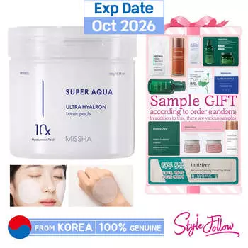 [MISSHA] Тонер-подушечки Super Aqua Ultra Hyalron, 180 г (90pcs) 1 Pack / 90ea Pad