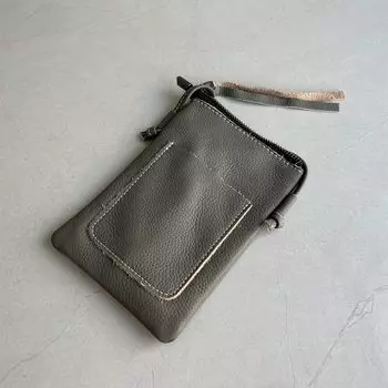 Missing Benefits! Pure Full-grain Leather Small Mobile Phone Bag Summer Simple Portable Small Shoulder Bag Shoulder Small Bag Iron Ash