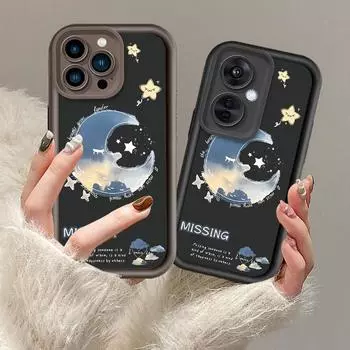 Missing Moon Printed Fashion Case Гибкий Мягкий Силиконовый ТПУ Чехол Полная Задняя Крышка для Realme Realme C12 чёрный