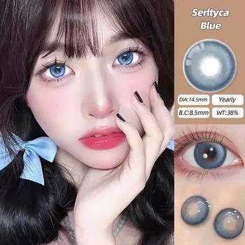 Миссис Х оценена(0~-8.00) Сине-серые линзы, мягкие линзы, большие глаза, цветные контактные мягкие линзы, годовое использование 14,0-14,5 мм Blue Planet