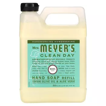 Миссис. Meyers Clean Day, Сменный блок мыла для рук, базилик, 33 жидких унции (975 мл)