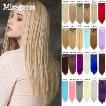 MISSQUEEN16 Заколки для наращивания синтетических волос Длинные прямые волосы Искусственная накладная заколка для наращивания волос