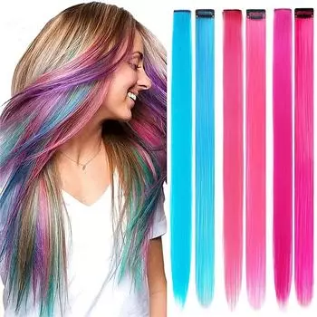 MISSQUEEN 1 шт. синтетические длинные прямые накладные волосы на клипсах, подходящие разноцветные накладки для волос для женщин, повседневные аксессуары для вечеринок и фестивалей 55cm