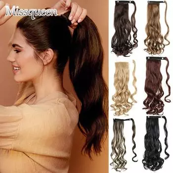 MISSQUEEN 22-дюймовые длинные волнистые заколки для наращивания волос в хвосте, термостойкие синтетические хвостики, накладные волосы, черные, коричневые для женщин 22inches&China