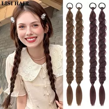 MISSQUEEN 2 шт., синтетическая резинка, коса для наращивания волос, длинный хвост, аксессуары для волос для женщин, вечерние, повседневная одежда 52cm