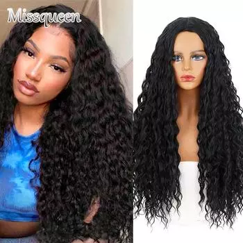 MISSQUEEN, черные женские синтетические парики, африканские извращенные вьющиеся парики, длинные глубокие волнистые парики, 28 дюймов, высокотемпературный парик для косплея, вечерние 28inches