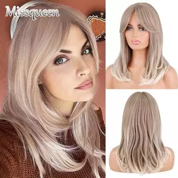 MISSQUEEN Длинные натуральные волнистые темно-каштановые парики с омбре пепельно-коричневыми волосами, синтетический парик для вечеринок, повседневного использования для белых, черных женщин 18inches