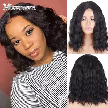 MISSQUEEN короткие вьющиеся парики синтетический короткий черный розовый парик волосы до плеч для женщин средняя часть термостойкий парик 14inches&China