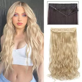 MISSQUEEN Невидимые проволочные волосы, синтетические длинные волнистые волосы, без заколок, натуральные скрытые секретные накладные волосы, накладные пряди для женщин, ежедневное использование 55cm