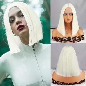 MISSQUEEN Off-White Цветные парики Синтетические парики для женщин Короткие прямые парики Боб Повседневная одежда Термостойкое волокно Парики для косплея 30cm