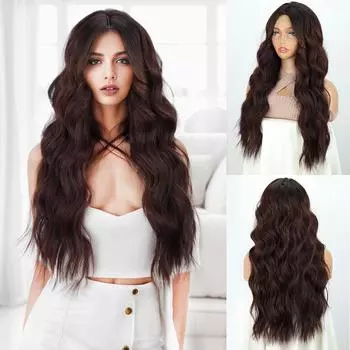 MISSQUEEN парики с челкой, синтетические длинные натуральные волны, темно-фиолетовый парик для женщин, повседневные парики для косплея 35cm