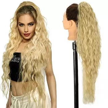 MISSQUEEN Синтетические 26-дюймовые длинные светлые вьющиеся волнистые волосы на завязке с хвостиком на завязках в виде хвоста для наращивания волос Мягкие волосы для конского хвоста для женщин