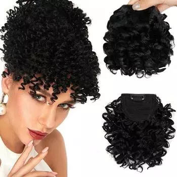 MISSQUEEN синтетические афро короткие вьющиеся волосы на заколке с челкой, увеличивающие объем наращивания волос, пушистые наращивания волос, элегантные для женщин, повседневного использования 15cm