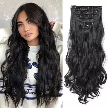 MISSQUEEN синтетические длинные 24-дюймовые волнистые накладные волосы на клипсах 7 шт. волосы на всю голову густые мягкие накладные волосы на клипсах повседневная одежда 60CM