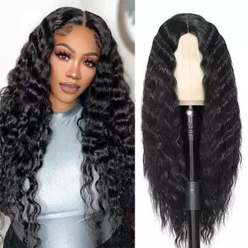 MISSQUEEN Синтетические длинные парики с челкой Волнистые парики Натуральный вид парик Кудрявые волнистые волосы Парики для женщин Повседневное использование на вечеринках 60cm