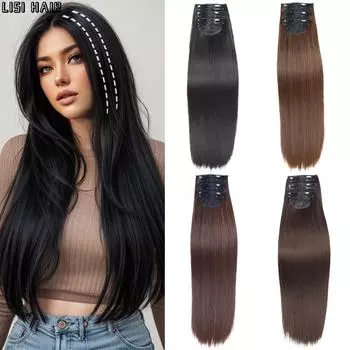 MISSQUEEN синтетические длинные прямые 3 шт./компл. толстые волосы на заколке для наращивания головы черные волосы для женщин одежда для косплея 60cm