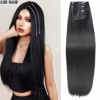 MISSQUEEN Синтетические длинные прямые накладные волосы на заколке для наращивания волос Натуральная заколка для волос для женщин Одежда для косплея 60cm