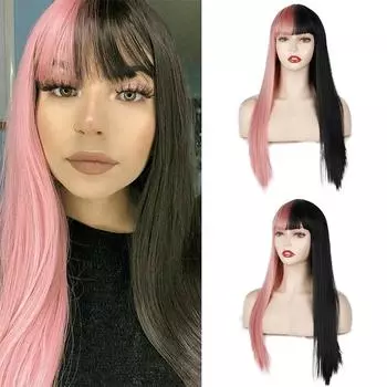 MISSQUEEN Синтетические длинные прямые парики с челкой, мягкие парики для женщин, косплей, вечеринка 55CM