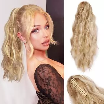 MISSQUEEN синтетические длинные волнистые накладные волосы на завязках для хвоста с когтями для женщин натуральная повседневная одежда 45cm